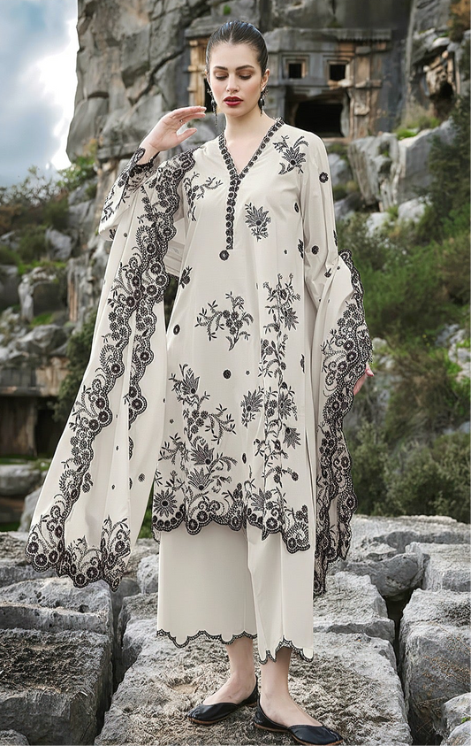 HUSAIN REHAR | LAWN 3 PIECE UNSTICHED FULL HEAVY EMB SUIT WITH READY TO WEAR CUTTWORK DUBATA FOR SUMMER 2026