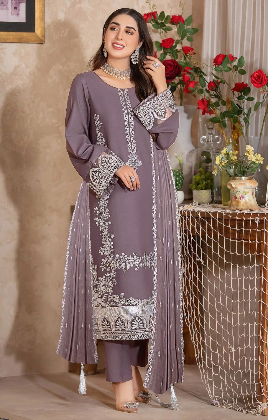 ZARQASH | LAWN 3 PIECE UNSTICHED FULL HEAVY EMB SUIT WITH READY TO WEAR CUTTWORK DUBATA FOR SUMMER 2026