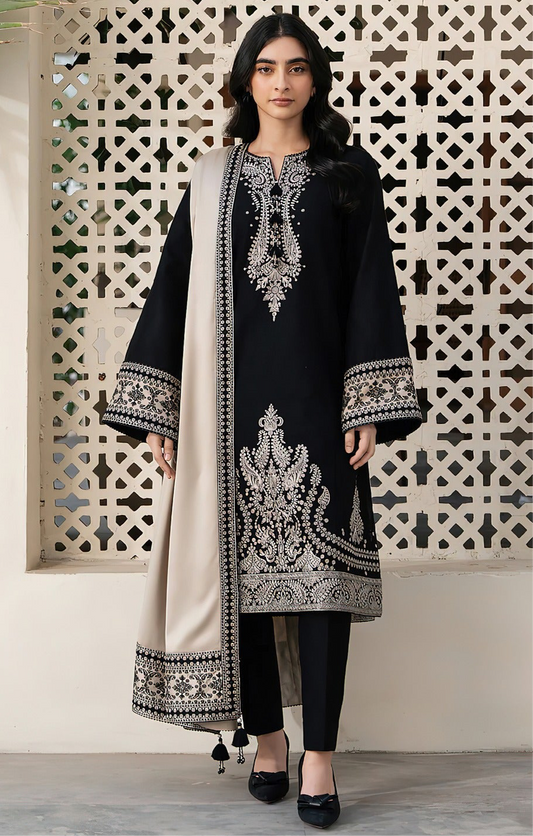 JAZMIN | LAWN 3 PIECE UNSTICHED FULL HEAVY EMB SUIT WITH READY TO WEAR CUTTWORK DUBATA FOR SUMMER 2026