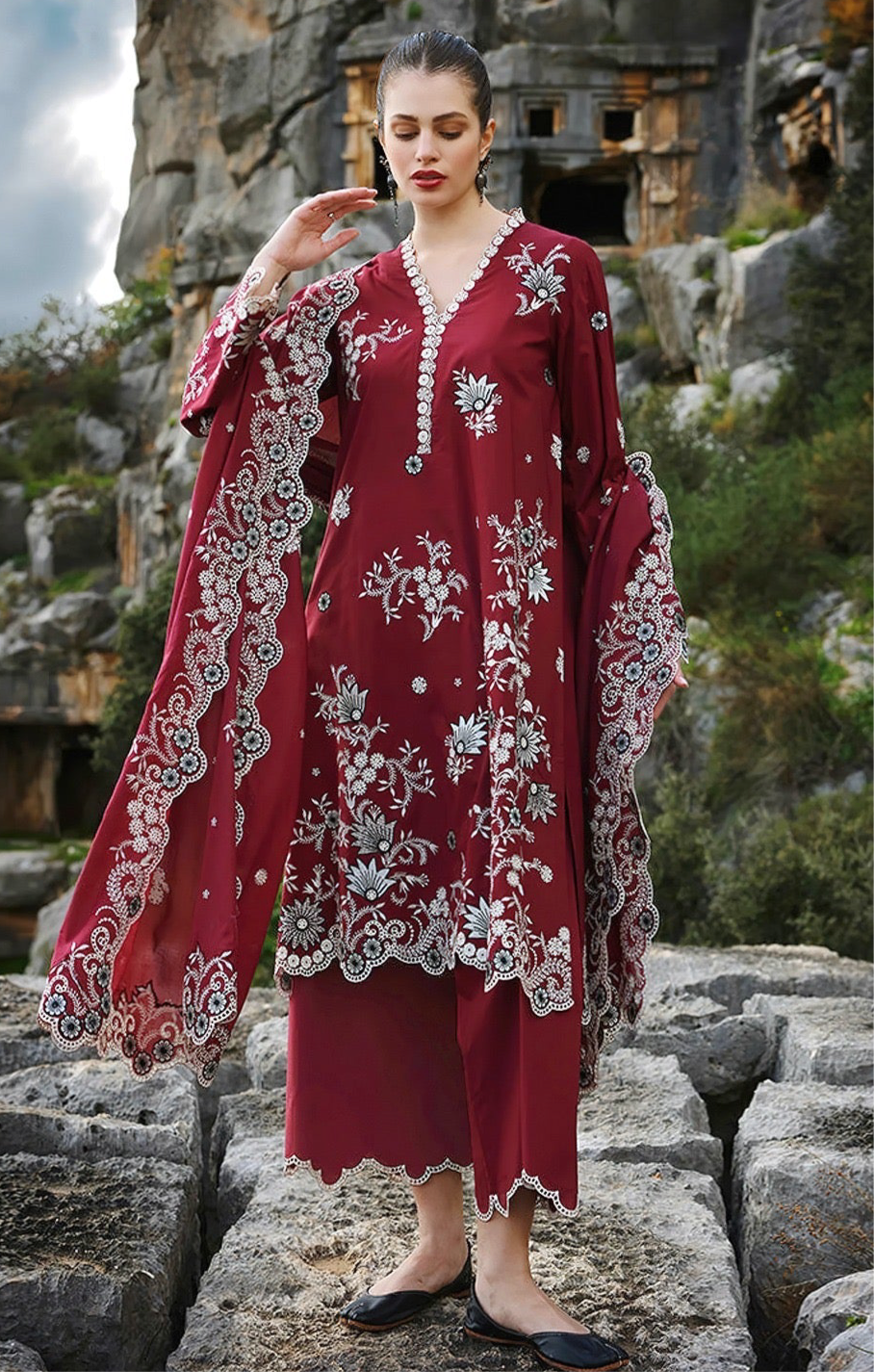 HUSAIN REHAR | LAWN 3 PIECE UNSTICHED FULL HEAVY EMB SUIT WITH READY TO WEAR CUTTWORK DUBATA FOR SUMMER 2026