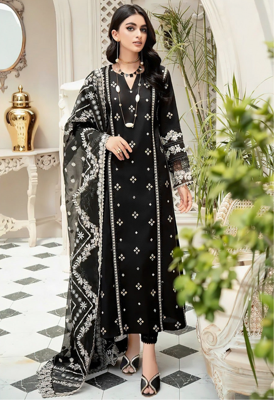 BAREEZE | LAWN 3 PIECE UNSTICHED FULL HEAVY EMB SUIT WITH READY TO WEAR CUTTWORK DUBATA FOR SUMMER 2026