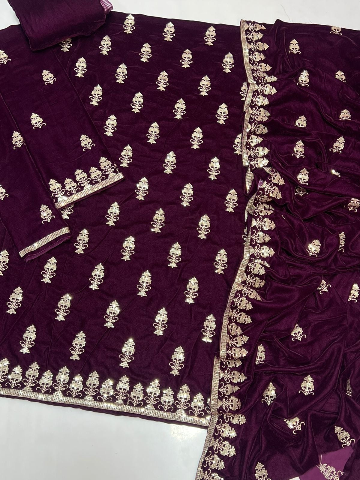 ZARA SHAHJAHAN | VELVET PHONEX 11000 MICRO FULL HEAVY EMB SUIT FOR WEDDING SEASON 2025-26 PURPLE