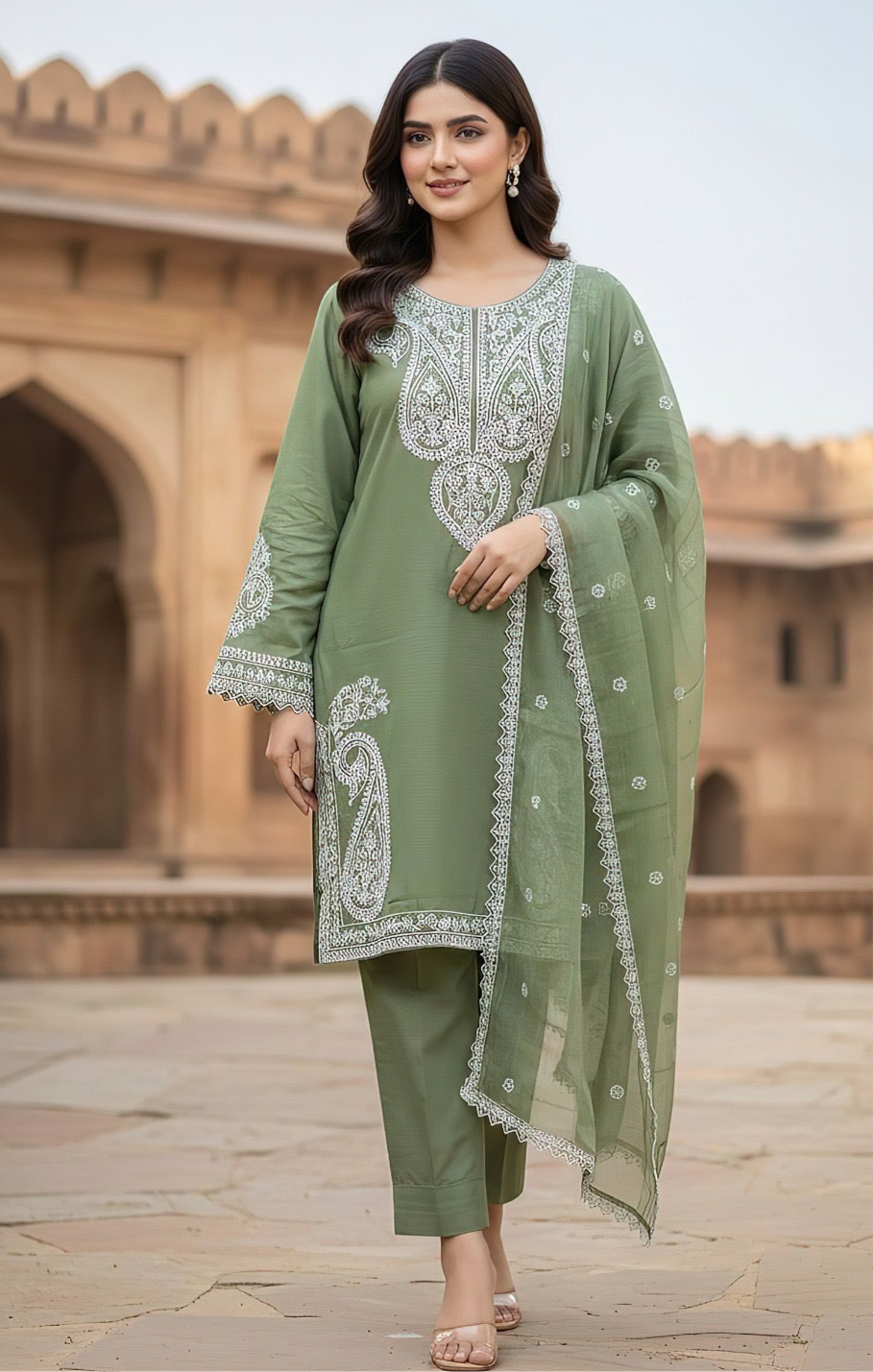 HUSAIN REHAR | LAWN 3 PIECE UNSTICHED FULL HEAVY EMB SUIT WITH READY TO WEAR CUTTWORK DUBATA FOR SUMMER 2026