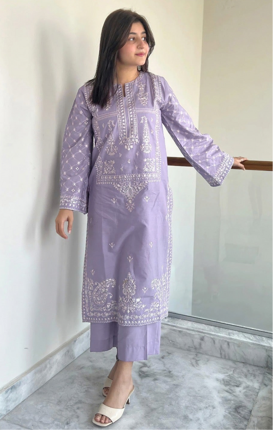 UMZAY| LAWN 2 PC FULL HEAVY EMB SUIT FOR SUMMER 2026 LAVENDER