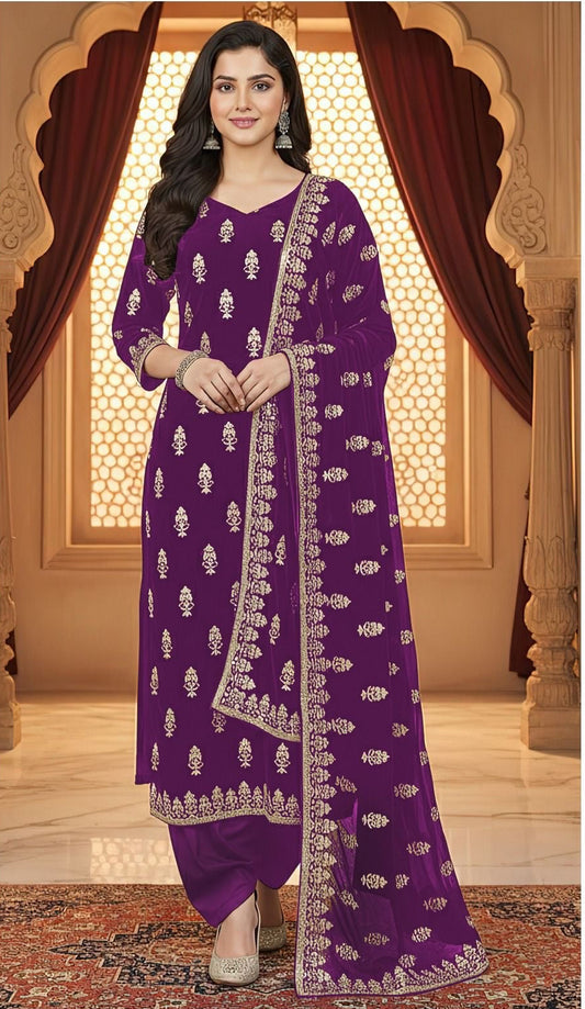 ZARA SHAHJAHAN | VELVET PHONEX 11000 MICRO FULL HEAVY EMB SUIT FOR WEDDING SEASON 2025-26 PURPLE