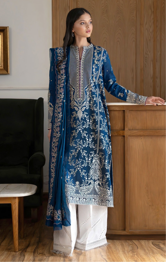 ZARA SHAHKAHAN | LAWN 3 PIECE UNSTICHED FULL HEAVY EMB SUIT WITH READY TO WEAR CUTTWORK DUBATA FOR SUMMER 2026