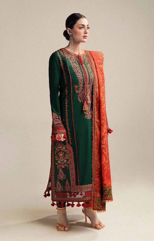 HUSAIN REHAR | LAWN 3 PIECE UNSTICHED FULL HEAVY EMB SUIT WITH READY TO WEAR CUTTWORK DUBATA FOR SUMMER 2026