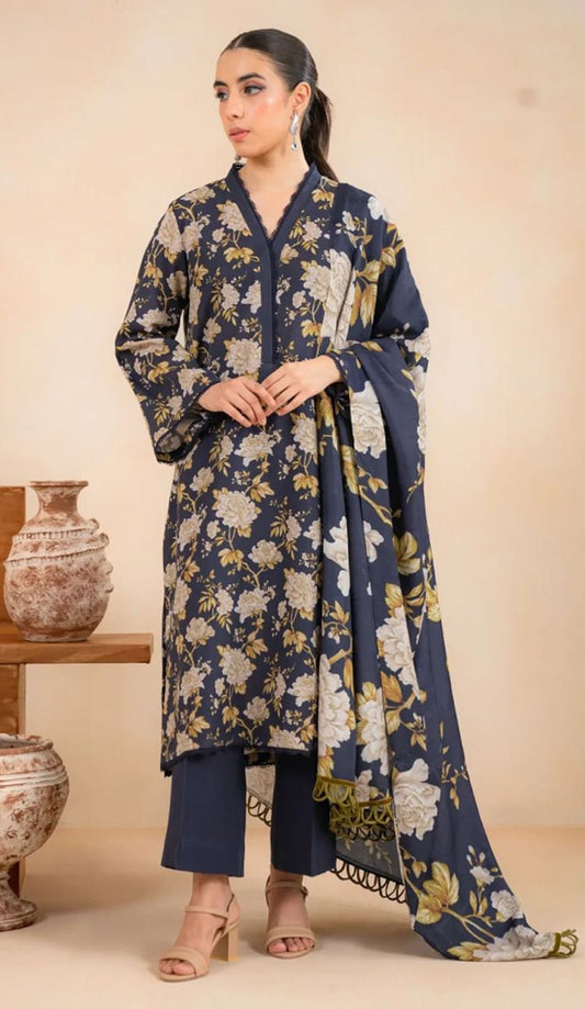 BAROQUE | LINEN 3 PIECE PRINT ALL OVER WITH LINEN PRINT SHAWL FOR WINTER 2024-2025