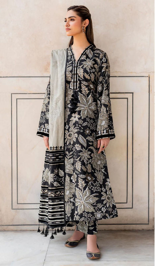 BAROQUE | LINEN 3 PIECE PRINT ALL OVER WITH LINEN PRINT SHAWL FOR WINTER 2024-2025