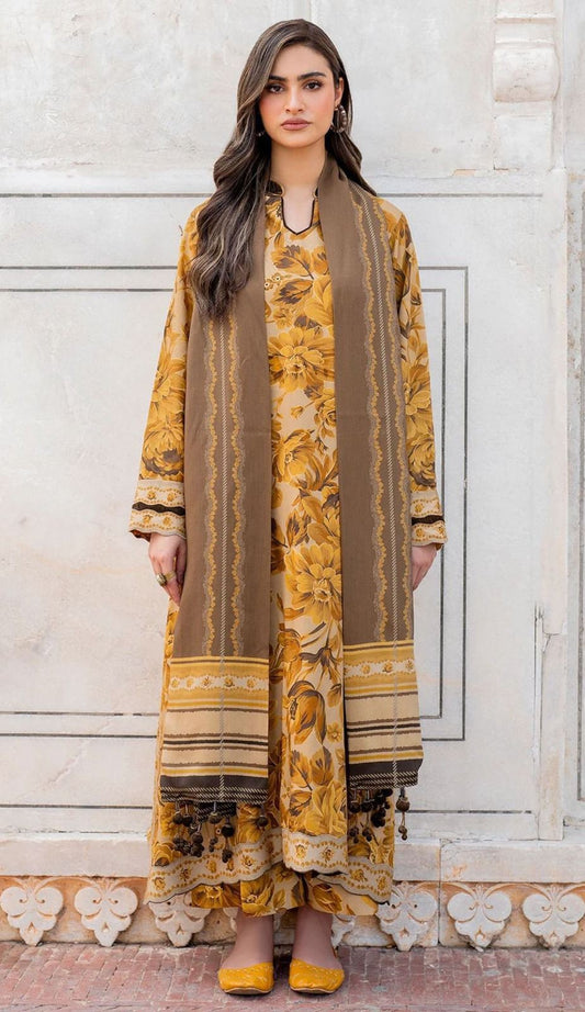 BAROQUE | LINEN 3 PIECE PRINT ALL OVER WITH LINEN PRINT SHAWL FOR WINTER 2024-2025