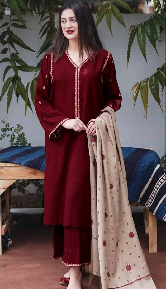 ASLIN | DHANAK 3 PIECE FULL HEAVY EMB SUIT FOR WINTER 2024-2025