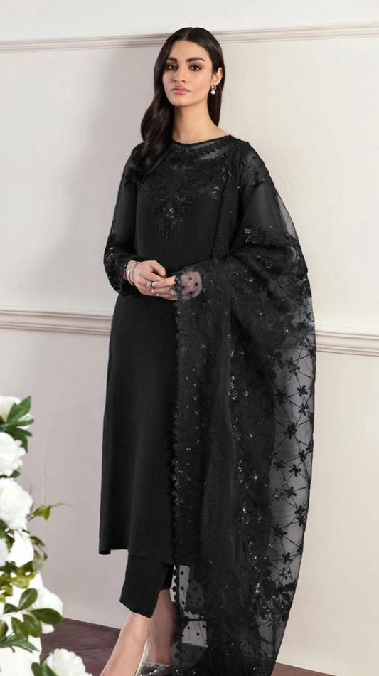 BAROQUE | CHIFFON 3 PIECE FULL HEAVY EMB SUIT FOR PARTY WEAR 2025 D291/292 BLACK