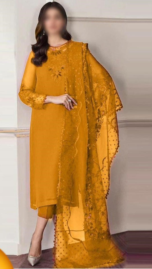 BAROQUE | CHIFFON 3 PIECE FULL HEAVY EMB SUIT FOR PARTY WEAR 2025 D291/292 MUSTURD