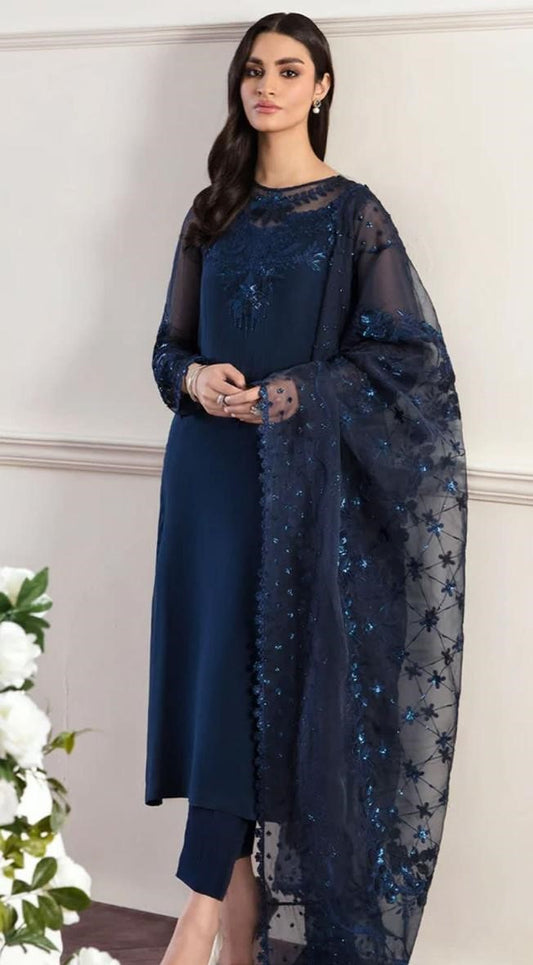 BAROQUE | CHIFFON 3 PIECE FULL HEAVY EMB SUIT FOR PARTY WEAR 2025 D291/292 NAVY BLUE