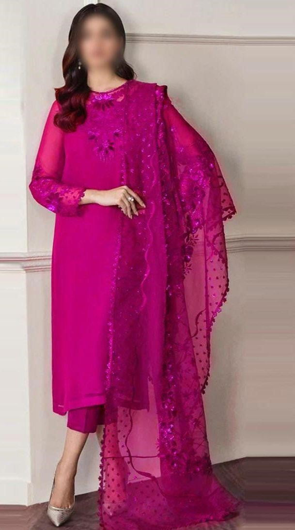 BAROQUE | CHIFFON 3 PIECE FULL HEAVY EMB SUIT FOR PARTY WEAR 2025 D291/292 PINK