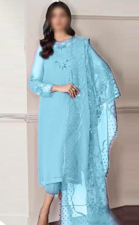 BAROQUE | CHIFFON 3 PIECE FULL HEAVY EMB SUIT FOR PARTY WEAR 2025 D291/292 SKY BLUE