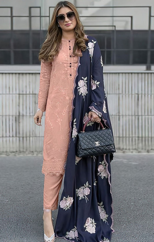 ZAINAB CHOTTANI |  LAWN 3 PIECE UNSTICHED FULL HEAVY EMB SUIT FOR SUMMER 2025