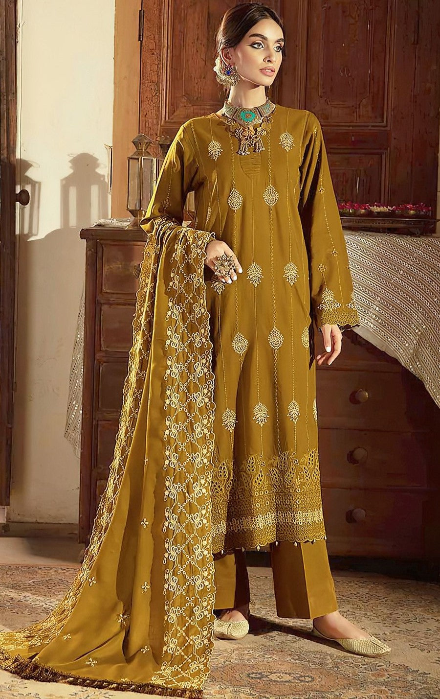 RAJBARI | LAWN 3 PIECE UNSTICHED FULL HEAVY EMB SUIT FOR SUMMER 2025