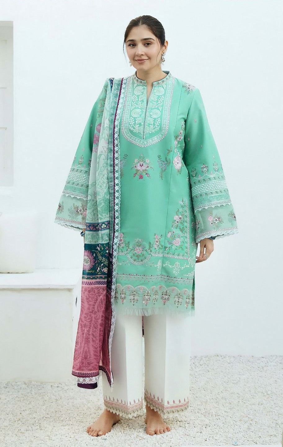 ZARA SHAHJAHAN | LAWN 3 PIECE UNSTICHED FULL HEAVY EMB SUIT FOR SUMMER 2025