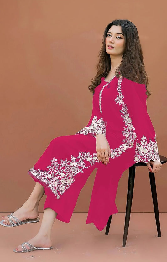 ZAINAB CHOTTANI | LAWN 2 PIECE UNSTICHED FULL HEAVY EMB SUIT FOR SUMMER 2025 PINK