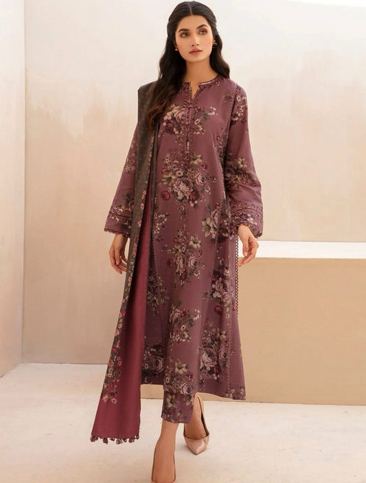 NISHA | LAWN 3 PIECE UNSTICHED DIGITAL PRINTED SUIT FOR SUMMER 2025