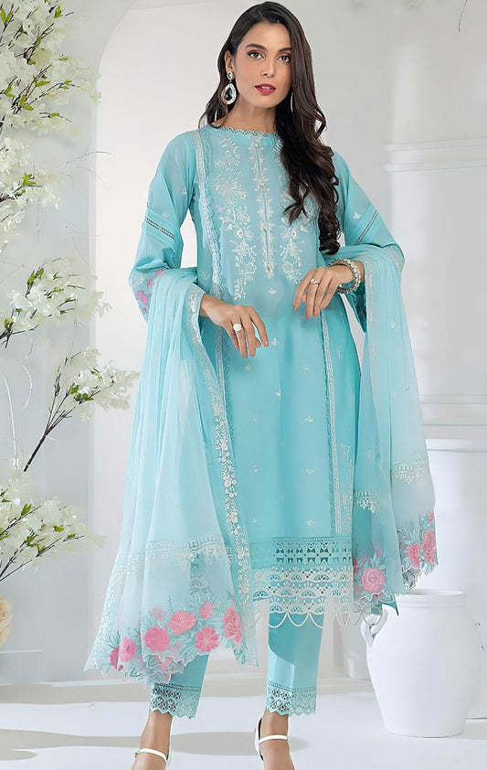 AZURE | LAWN 3 PIECE UNSTICHED FULL HEAVY EMB SUIT FOR SUMMER 2025