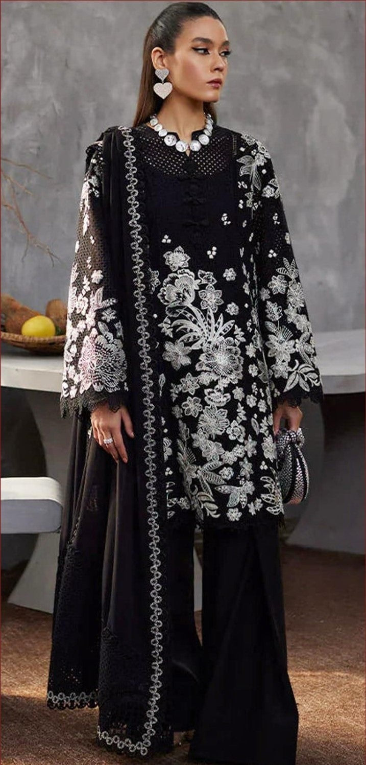 SANA YASIR | LAWN 3 PIECE FULL HEAVY EMB UNSTICHED SUIT FOR SUMMER 2025