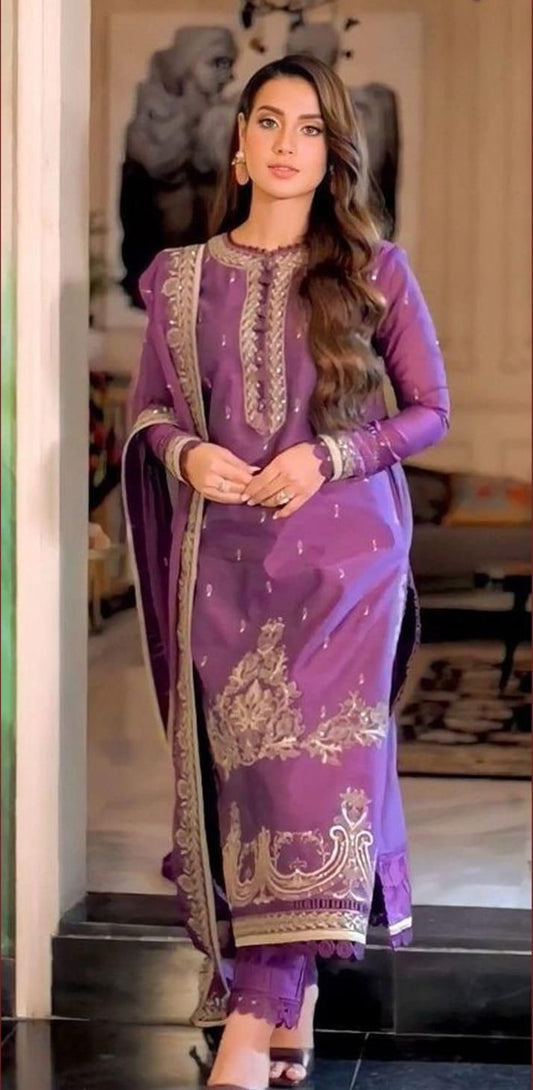 ASIM JOFA | LAWN 3 PIECE FULL HEAVY EMB UNSTICHED SUIT FOR SUMMER 2025