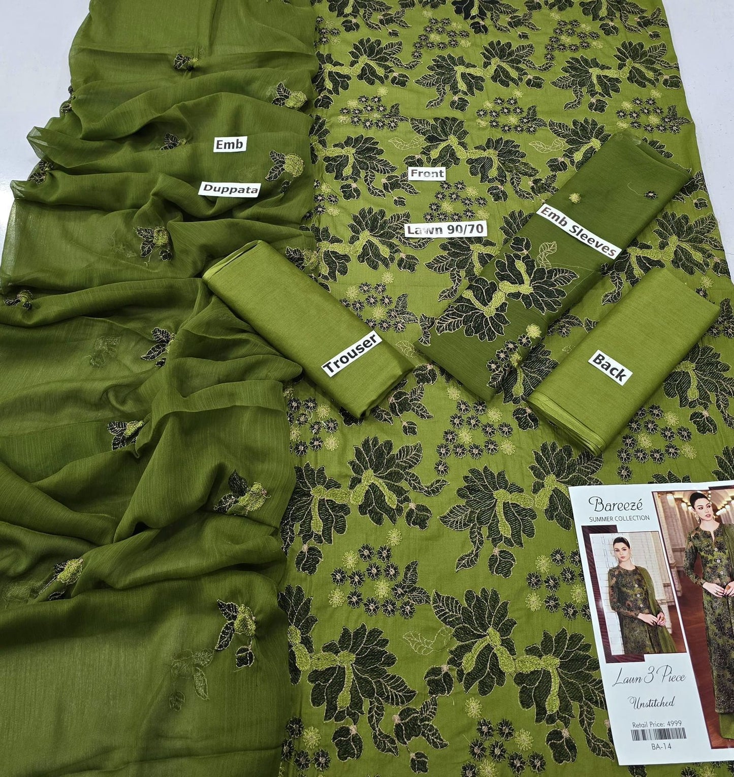 BAREEZE | LAWN 3 PIECE FULL HEAVY EMB UNSTICHED SUIT FOR SUMMER 2025