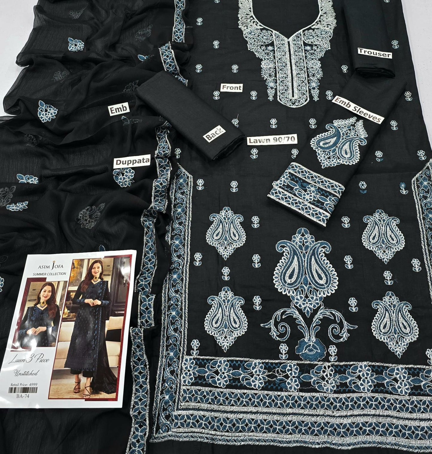 ASIM JOFA | LAWN 3 PIECE FULL HEAVY EMB UNSTICHED SUIT FOR SUMMER 2025