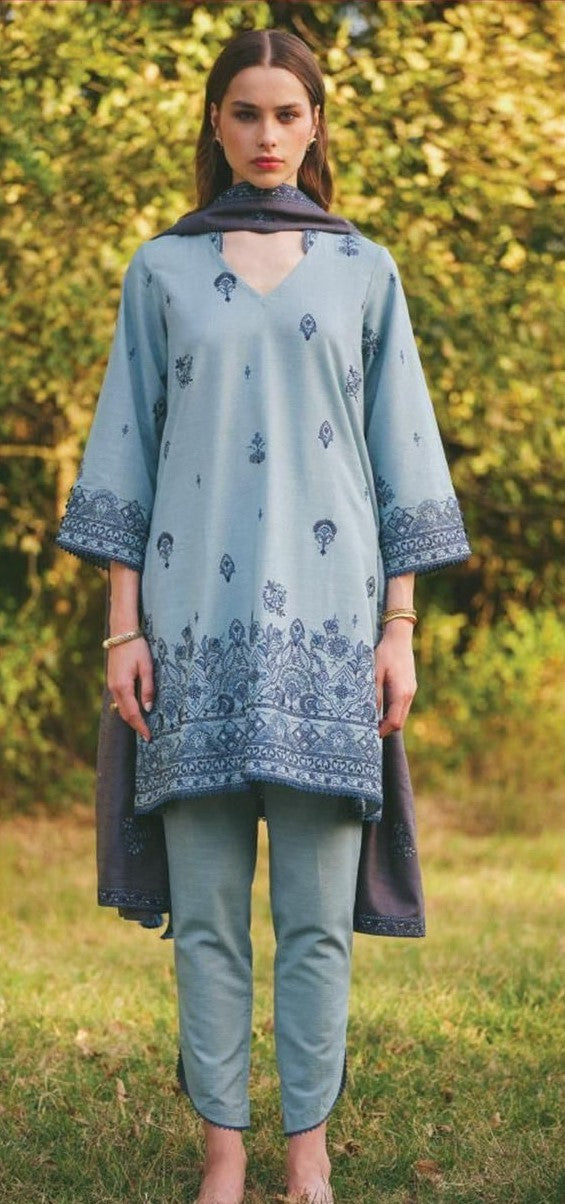 ETHNIC | LAWN 3 PIECE FULL HEAVY EMB UNSTICHED SUIT FOR SUMMER 2025