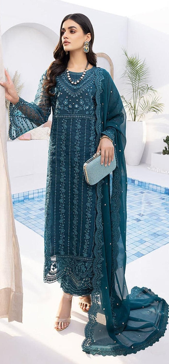 AZURE | LAWN 3 PIECE FULL HEAVY EMB UNSTICHED SUIT FOR SUMMER 2025