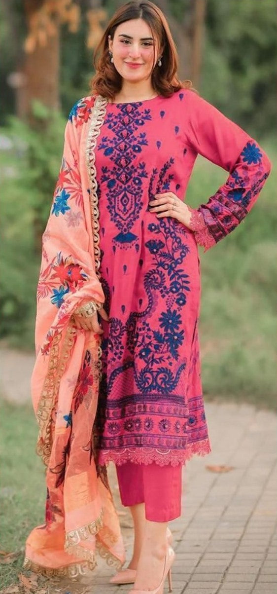 ZAHRA AHMAD | LAWN 3 PIECE FULL HEAVY EMB UNSTICHED SUIT FOR SUMMER 2025