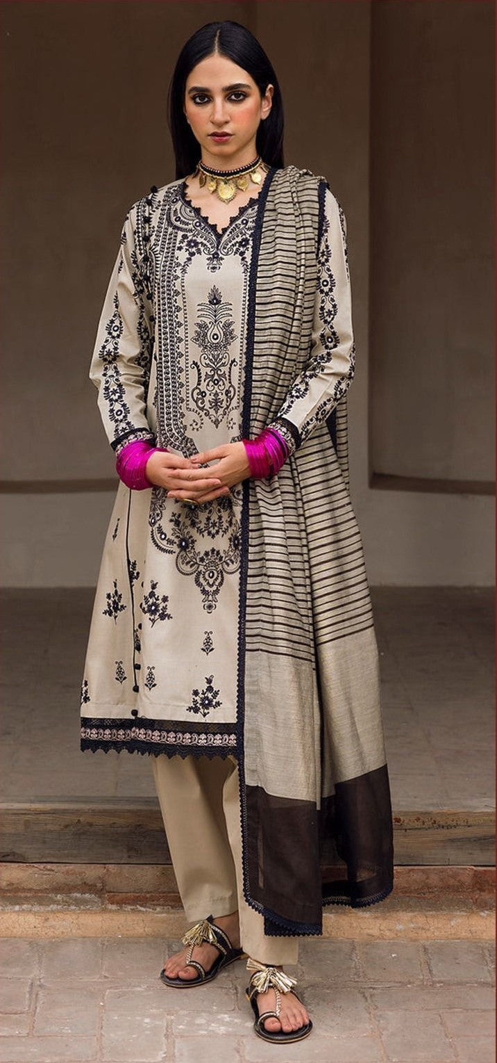 ETHNIC| LAWN 2 PIECE FULL EMB UNSTICHED SUIT FOR SUMMER 2025