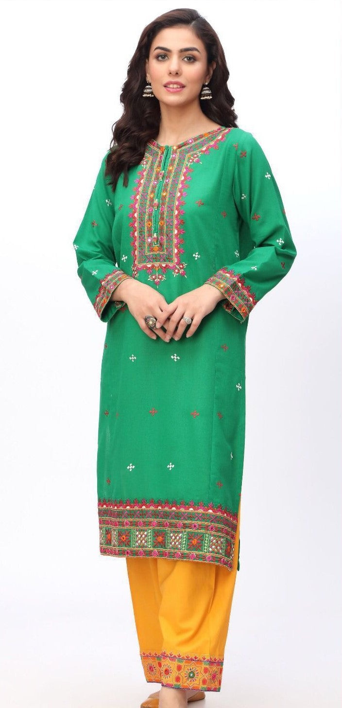 ETHNIC | LAWN 2 PIECE FULL EMB UNSTICHED SUIT FOR SUMMER 2025