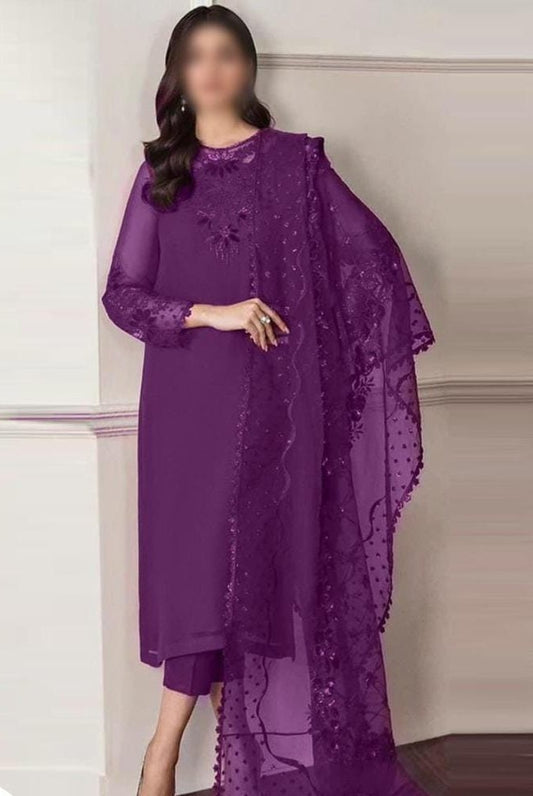 BAROQUE | CHIFFON 3 PIECE FULL HEAVY EMB SUIT FOR PARTY WEAR 2025 D291/292 PURPLE