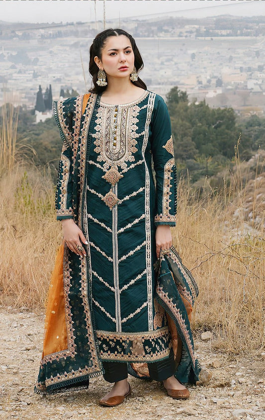 QALAMKAR | LAWN 3 PIECE UNSTICHED FULL HEAVY EMB SUIT FOR SUMMER 2025