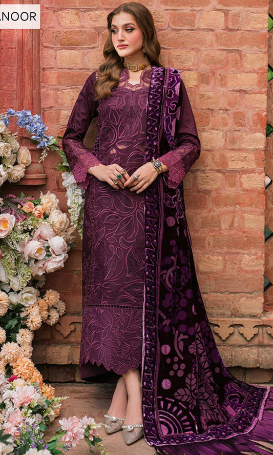 ZARA NOOR | LAWN 3 PIECE UNSTICHED FULL HEAVY EMB SUIT FOR SUMMER 2025
