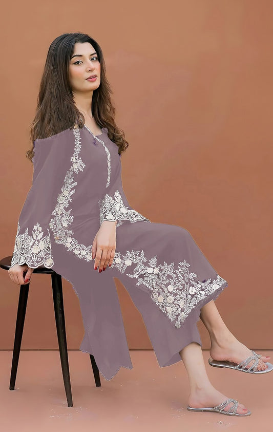 ZAINAB CHOTTANI | LAWN 2 PIECE UNSTICHED FULL HEAVY EMB SUIT FOR SUMMER 2025 PURPLE LAVENDER