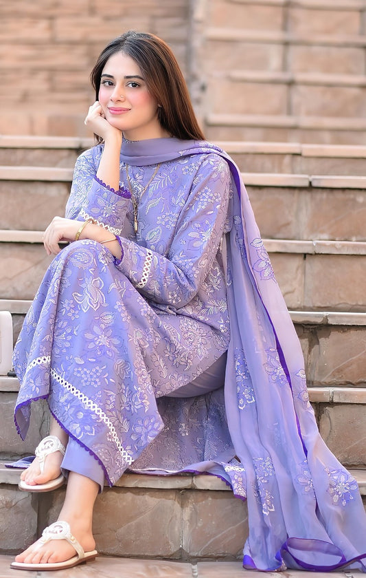 MARIA.B | LAWN 3 PIECE UNSTICHED FULL HEAVY EMB SUIT FOR SUMMER 2025