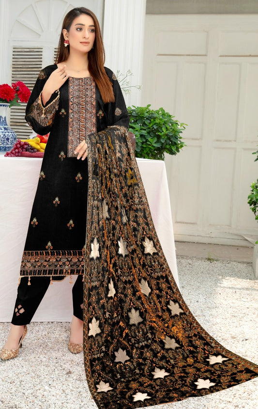 BAREEZE | DHANAK 3 PIECE UNSTICHED FULL HEAVY EMB SUIT WITH HEAVY EMB SHAWL FOR WINTER 2025-26