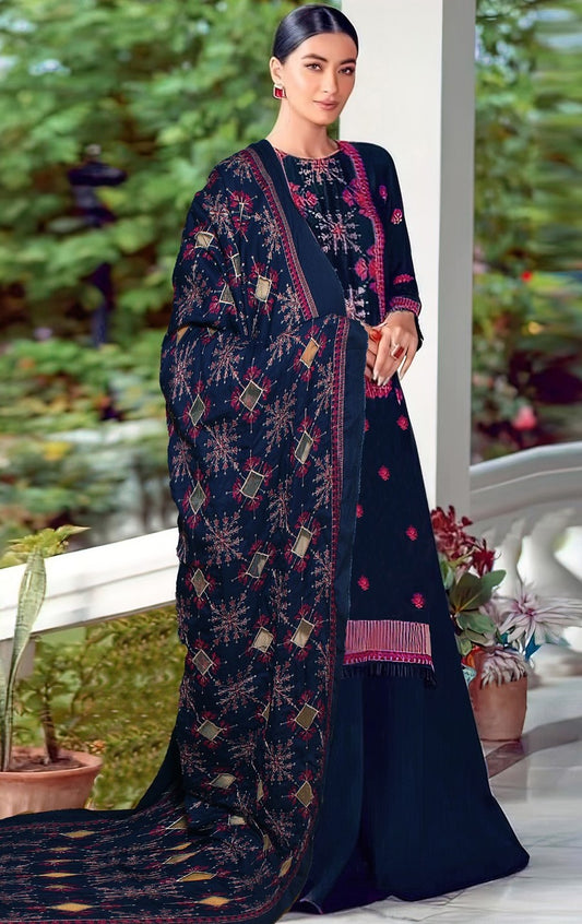 BAREEZE | DHANAK 3 PIECE UNSTICHED FULL HEAVY EMB SUIT WITH HEAVY EMB SHAWL FOR WINTER 2025-26
