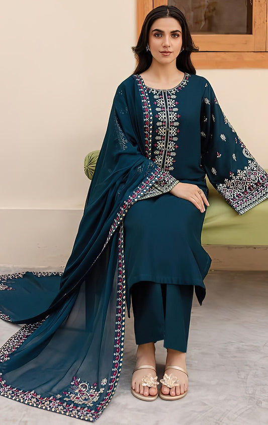 MARIA.B | DHANAK 3 PIECE UNSTICHED FULL HEAVY EMB SUIT WITH HEAVY EMB SHAWL FOR WINTER 2025-26