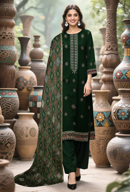 BAREEZE | DHANAK 3 PIECE UNSTICHED FULL HEAVY EMB SUIT WITH HEAVY EMB SHAWL FOR WINTER 2025-26