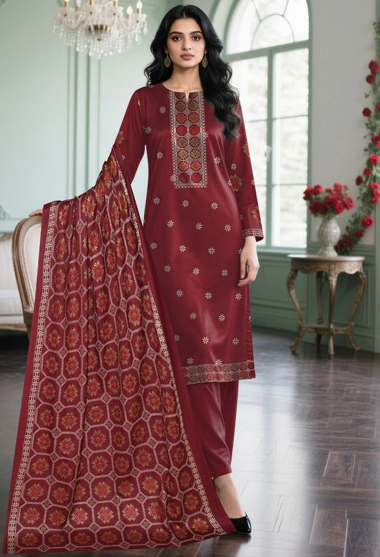 BAREEZE | DHANAK 3 PIECE UNSTICHED FULL HEAVY EMB SUIT WITH HEAVY EMB SHAWL FOR WINTER 2025-26