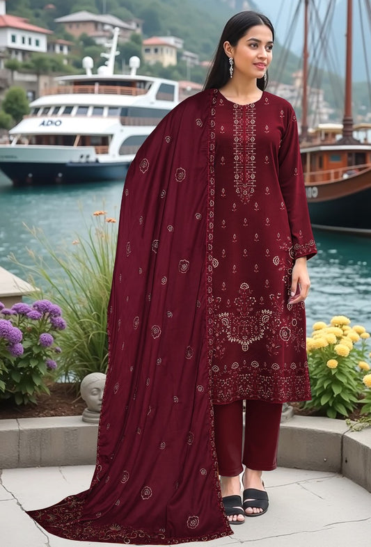 BAREEZE | DHANAK 3 PIECE UNSTICHED FULL HEAVY EMB SUIT WITH HEAVY EMB SHAWL FOR WINTER 2025-26