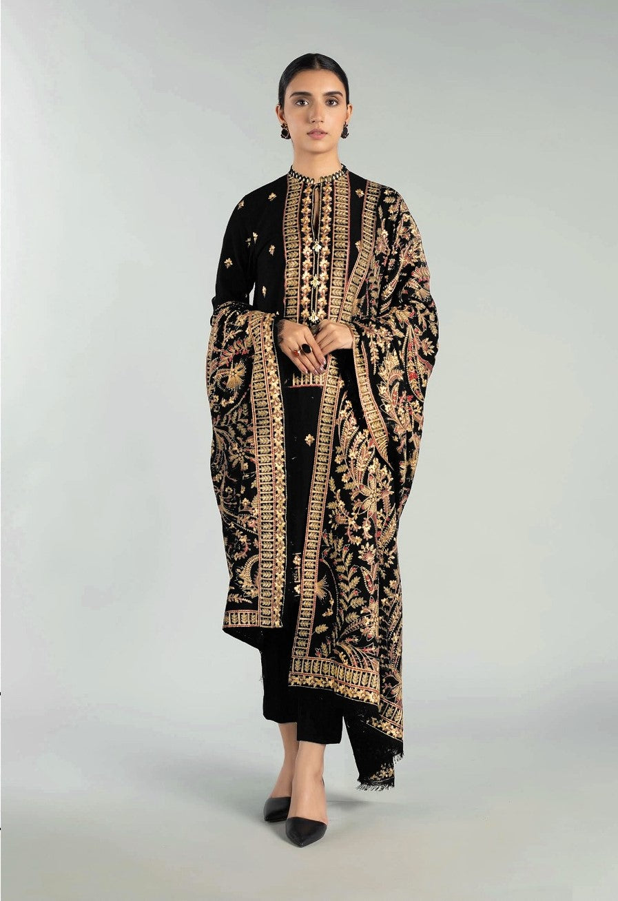 BAREEZE | DHANAK 3 PIECE UNSTICHED FULL HEAVY EMB SUIT WITH HEAVY EMB SHAWL FOR WINTER 2025-26