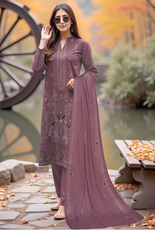 BAREEZE | DHANAK 3 PIECE UNSTICHED FULL HEAVY EMB SUIT WITH HEAVY EMB SHAWL FOR WINTER 2025-26