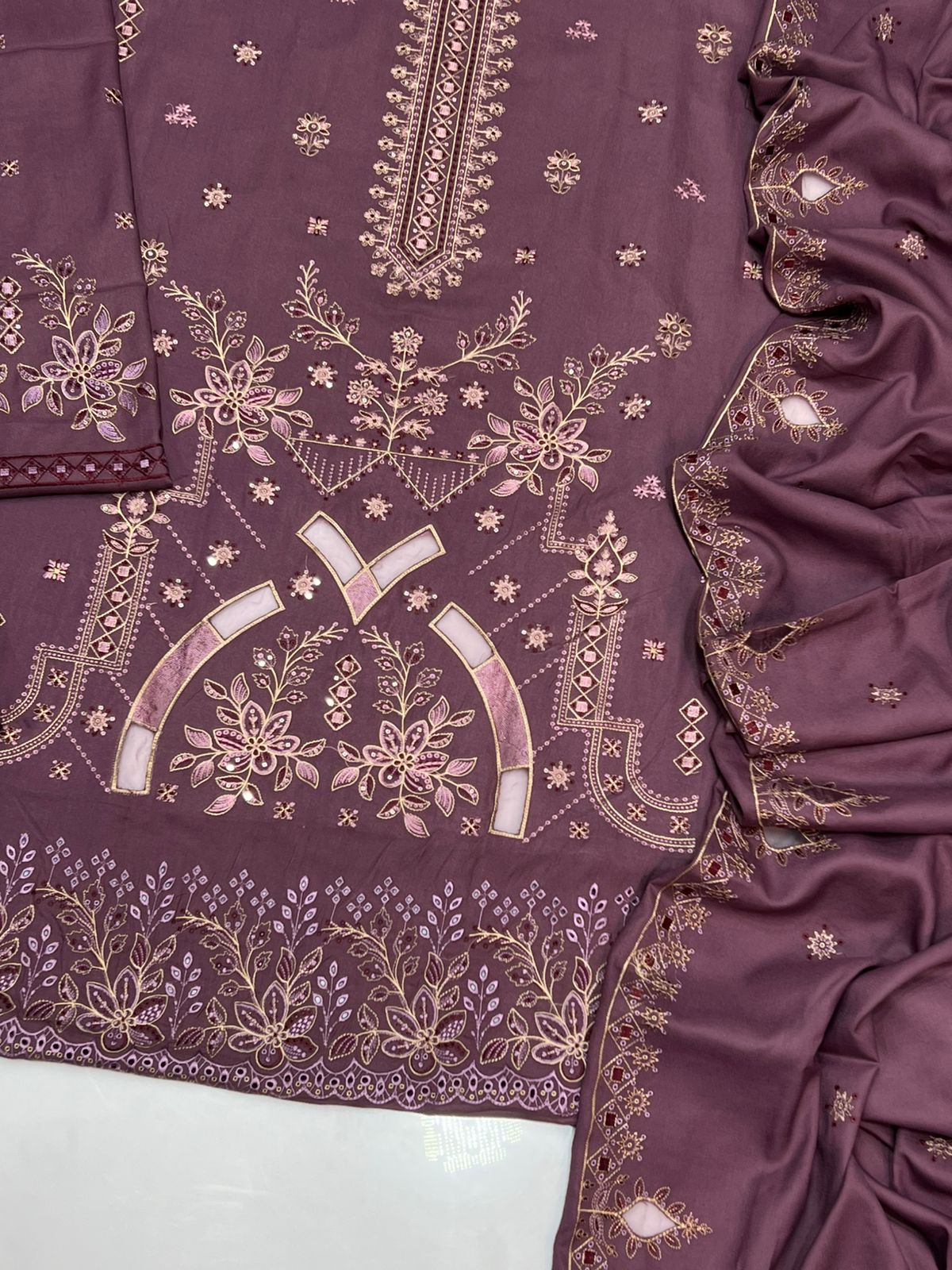 BAREEZE | DHANAK 3 PIECE UNSTICHED FULL HEAVY EMB SUIT WITH HEAVY EMB SHAWL FOR WINTER 2025-26