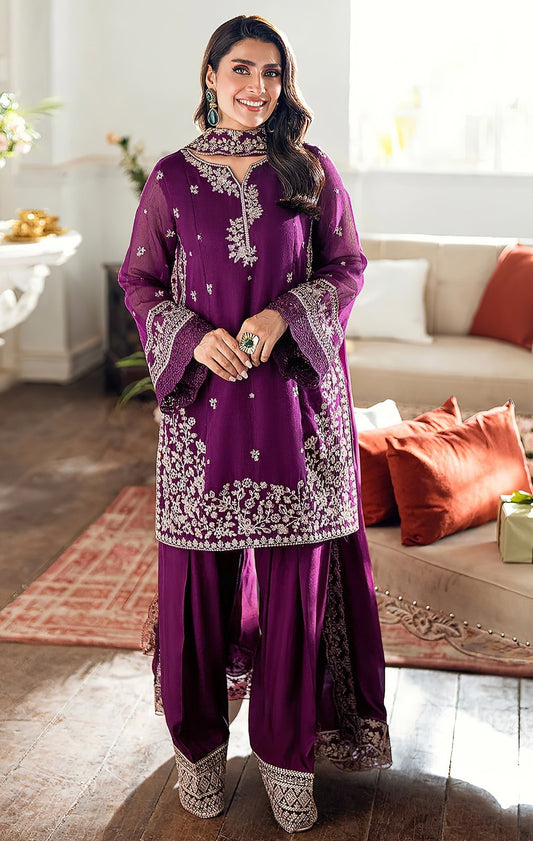 AZURE | DHANAK 3 PIECE UNSTICHED FULL HEAVY EMB SUIT WITH HEAVY EMB SHAWL FOR WINTER 2025-26